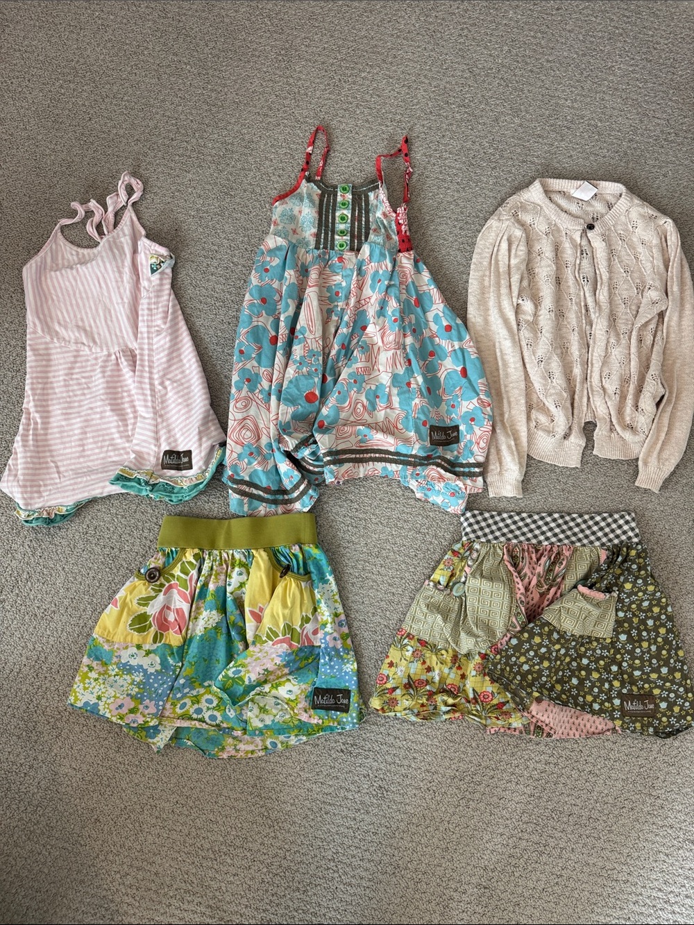 Matilda Jane girls mix-and-match bundle: two summer dresses and two skirts for 6